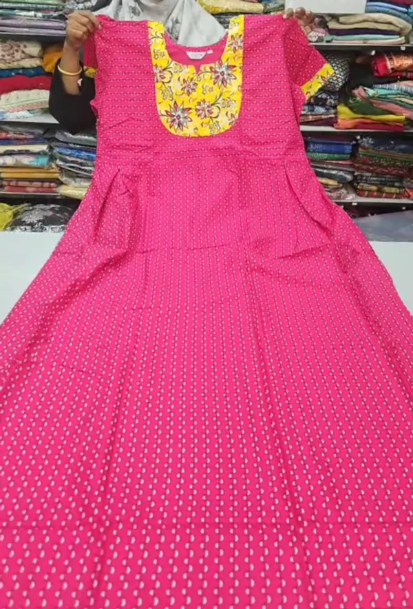 Premium Cotton Frock Style Nighty with Adjustable Rope & Side Pocket |NT3616